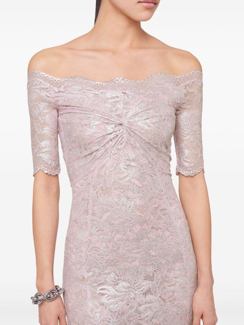 Rabanne Off-The-Shoulder Pink Dress With Floral Lace