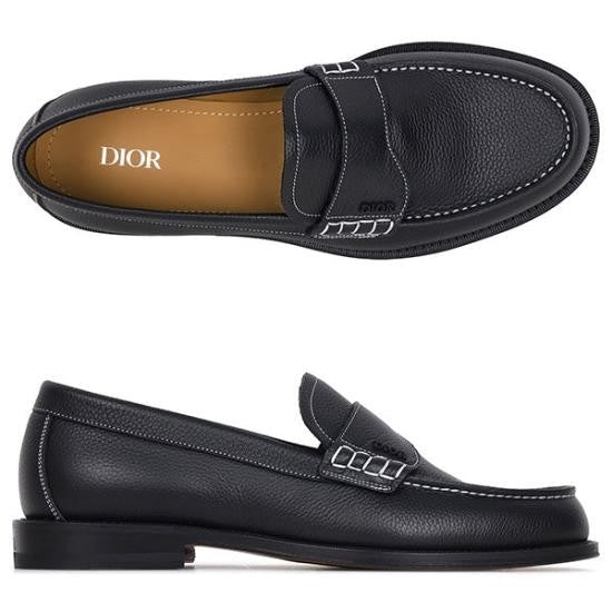 Christian Dior Textured Calf Leather Loafers With Moc Toe Design