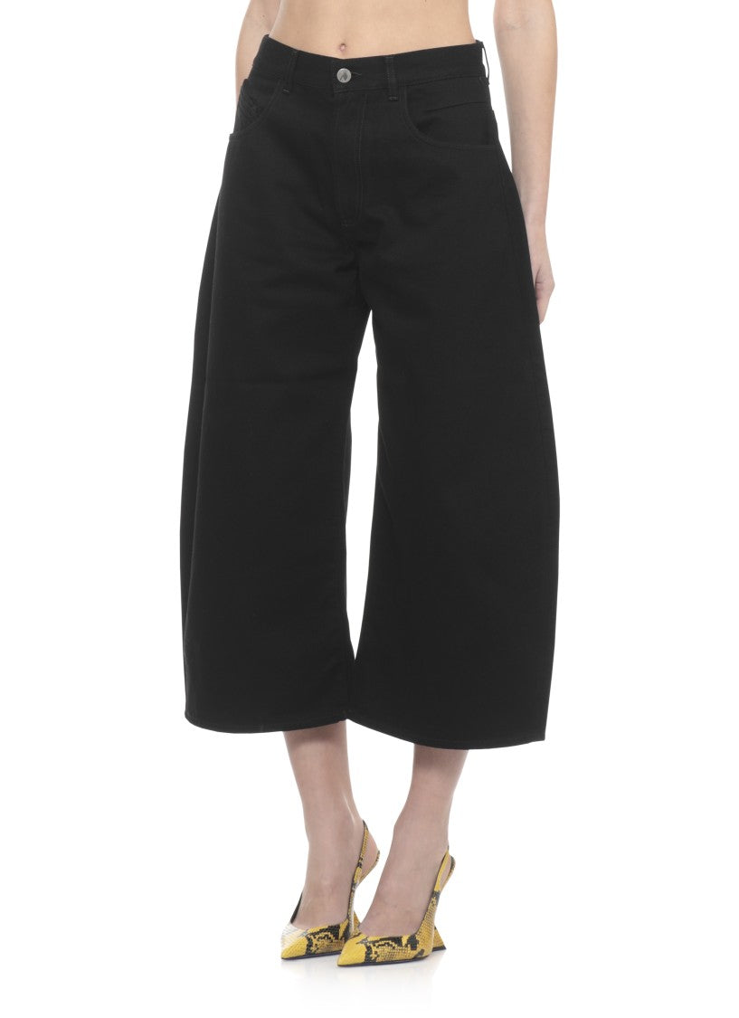 The Attico Black Cropped Palazzo Cotton Jeans