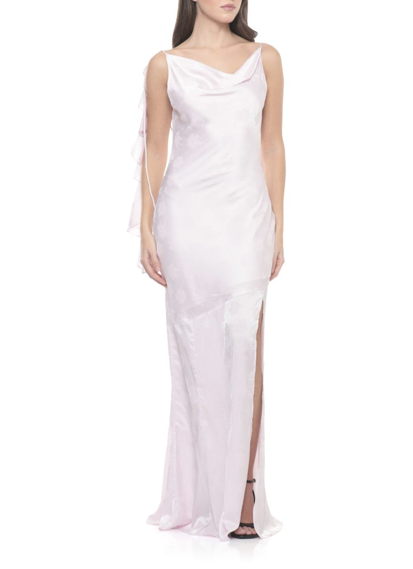 Rotate Maxi Waterfall Dress With Ruffled Details And Vent Hem