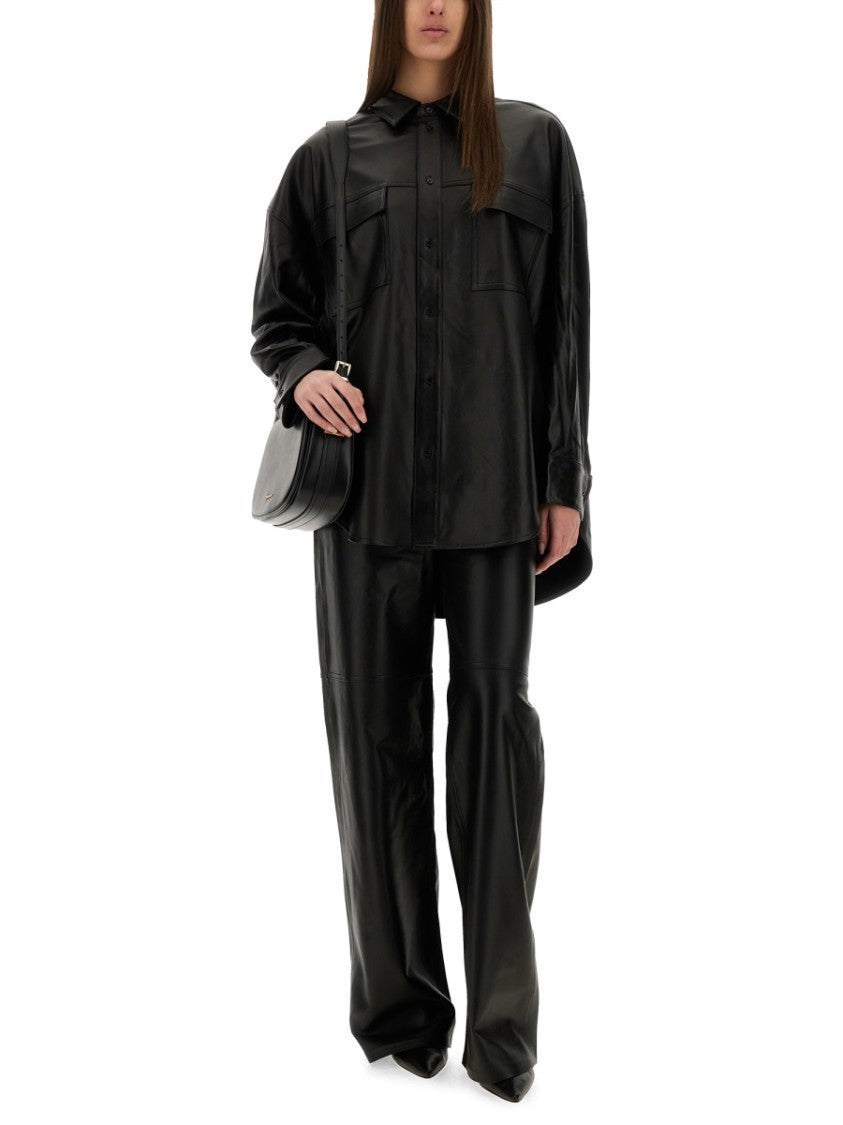 Michael Michael Kors Wide-Leg Black Lamb Leather Pants