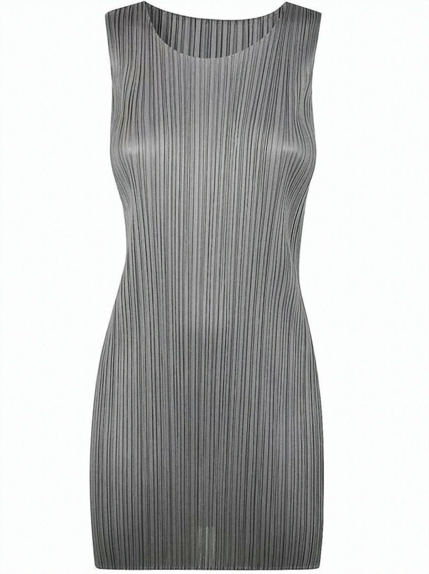 Pleats Please Finely Pleated Short Dress With Subtle Sheen