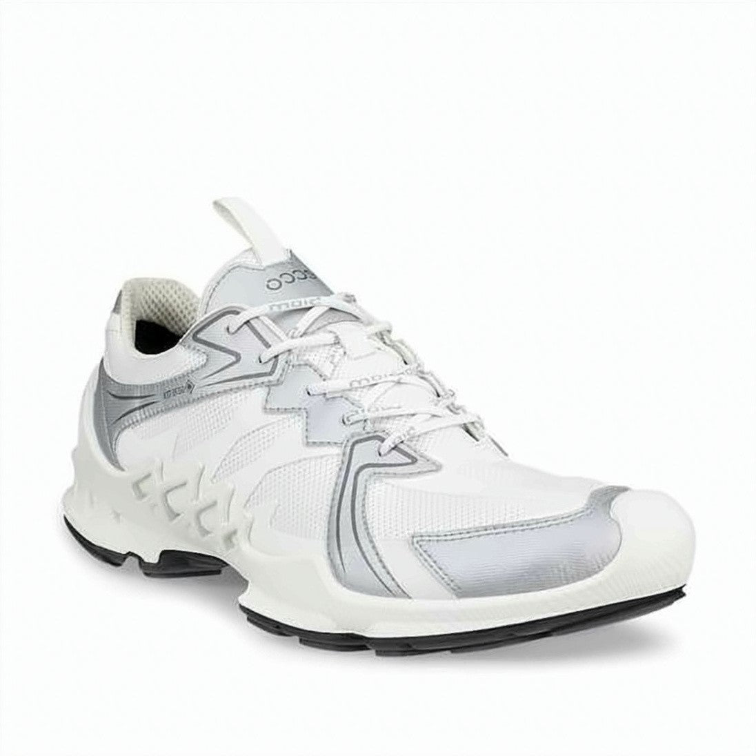 Ecco Textured White Sneakers With Silver-Tone Overlays