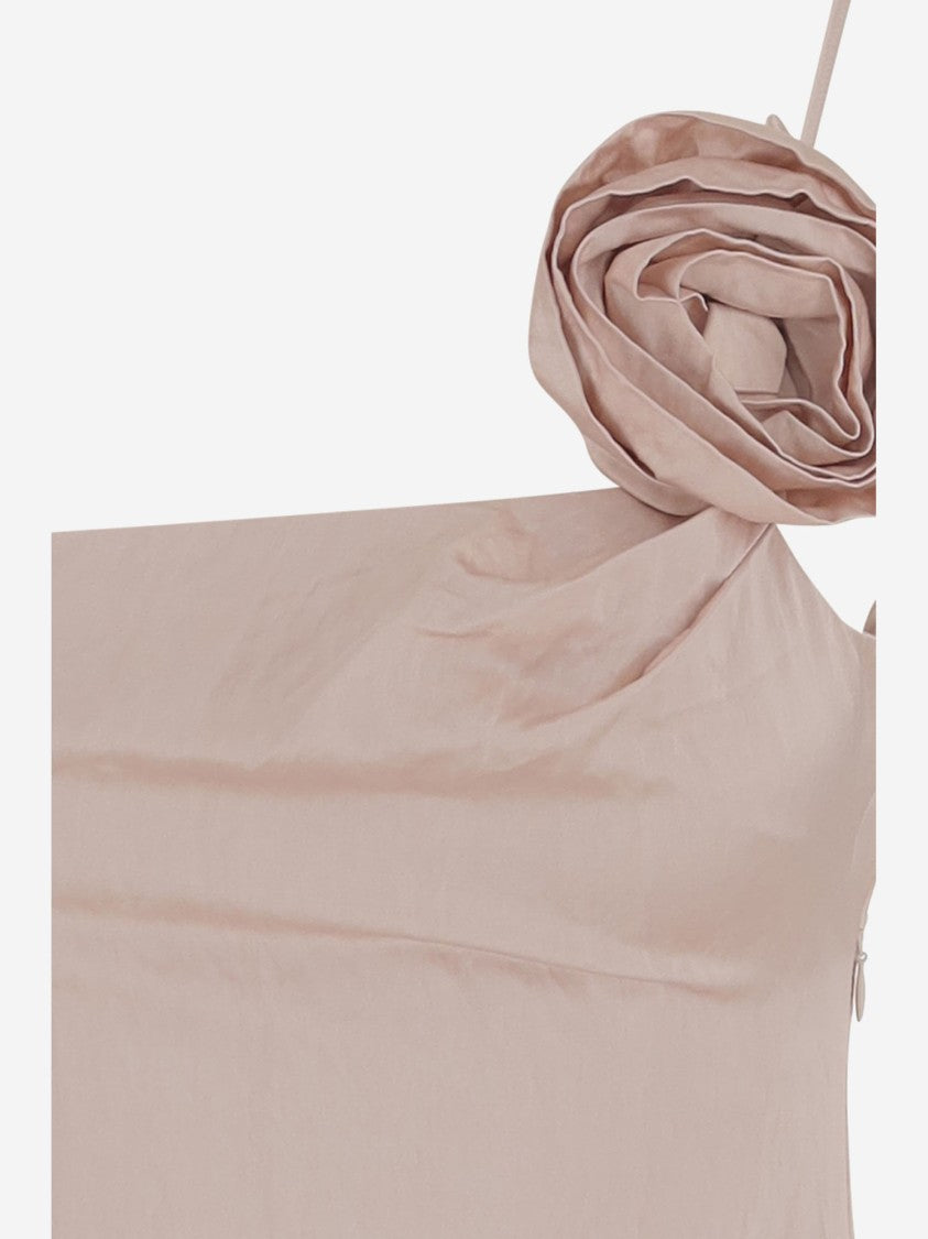 Blumarine Crinkled Satin Dress With 3D Rose