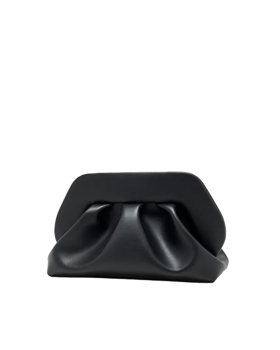 Themoirè Jet Black Bios Medium Pleated Vegan Leather Top-Handle Bag