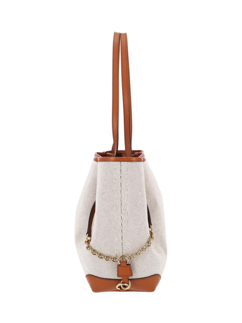 Chloé Textured Fabric Tote Bag With Leather Trim