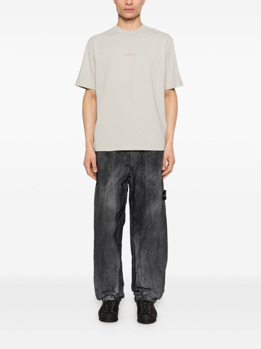 Stone Island Ribbed Crewneck T-Shirt With Contrasting Logo