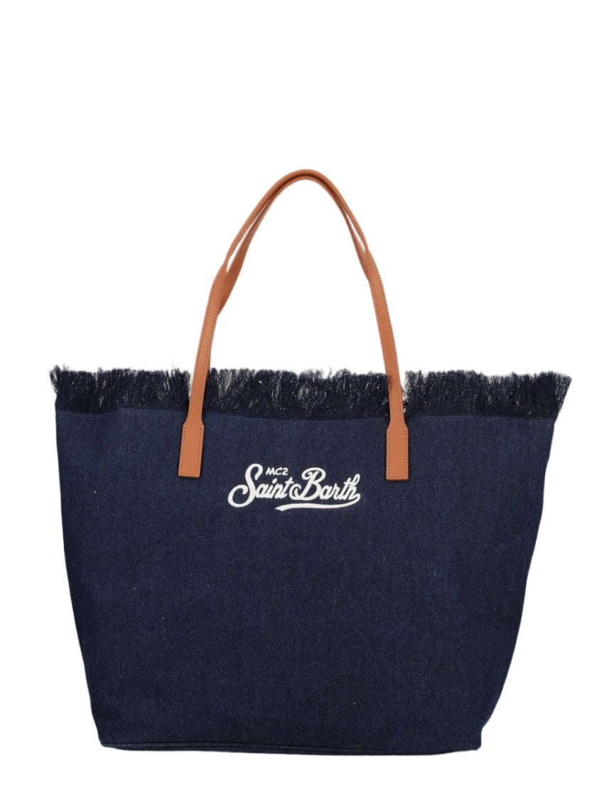 Mc2 Saint Barth Deep Indigo Frayed Top Tote Bag