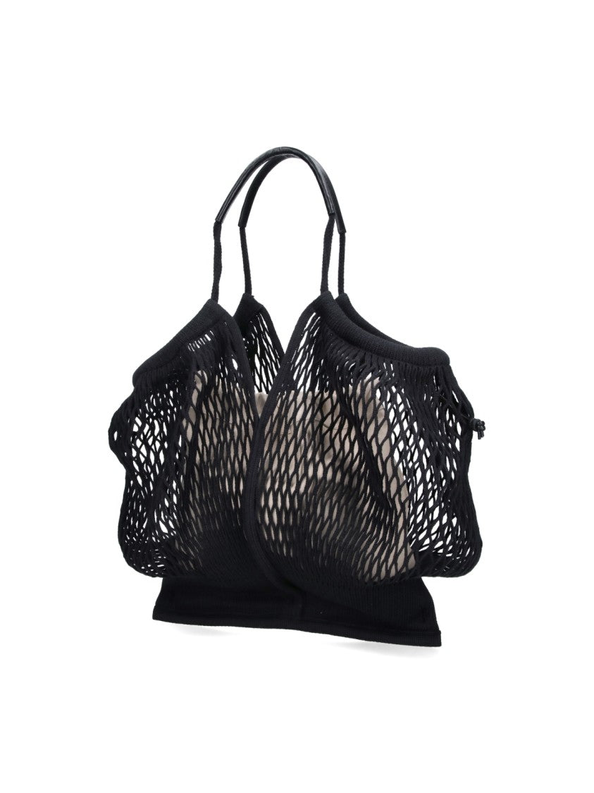 Hereu Black Open Mesh Leather Accent Tote