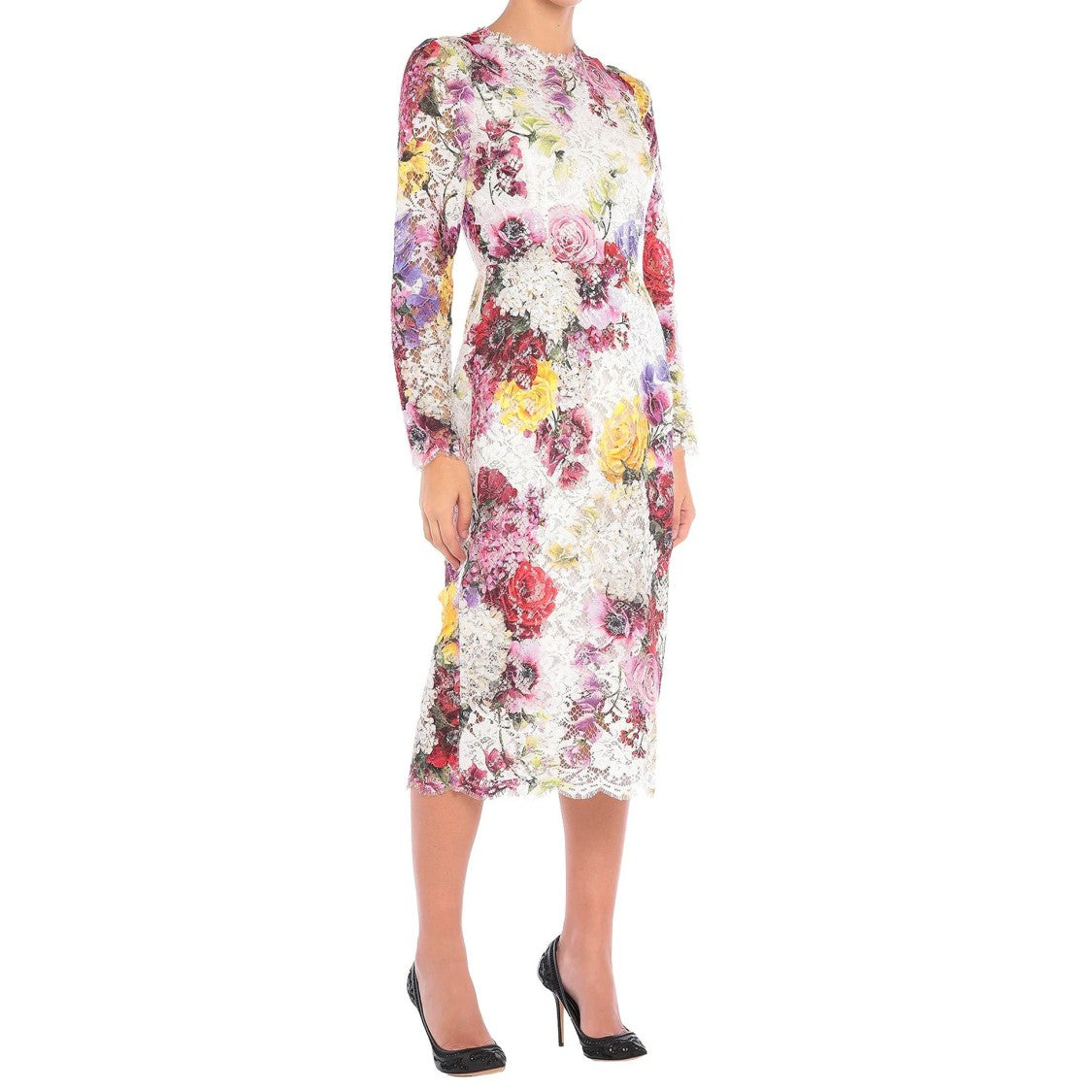 Dolce & Gabbana Intricate Floral Lace Midi Dress With Scalloped Edges