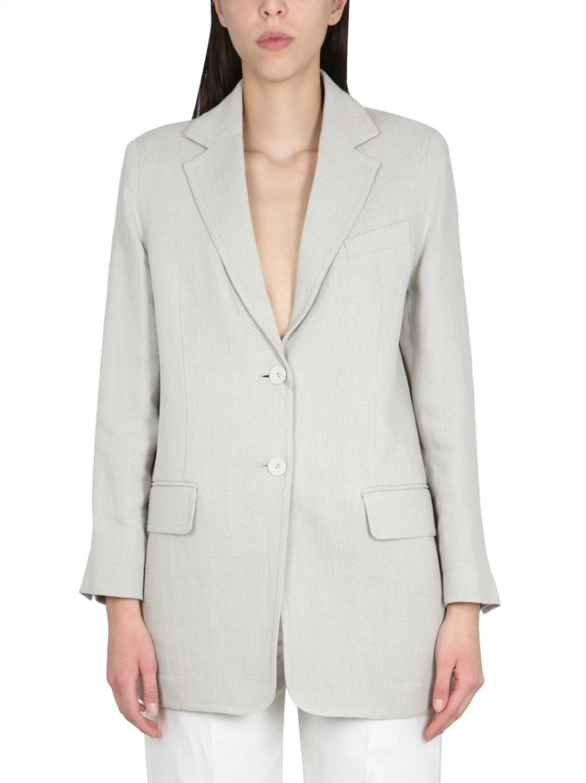 Max Mara Textured Flax Linen Jacket With Front Button Closure