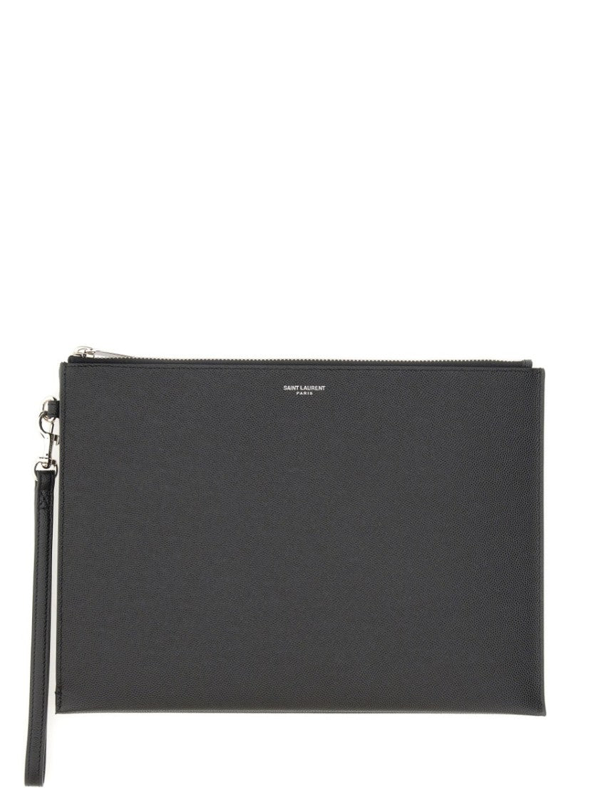 Saint Laurent Black Calfskin Zippered Tablet Holder