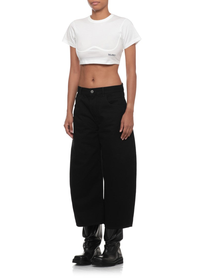 The Attico White Cropped Curved Cotton T-Shirt