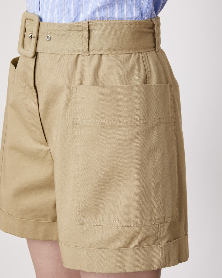 Officine Generale Beige Mid-Waisted Shorts With Removable Belt