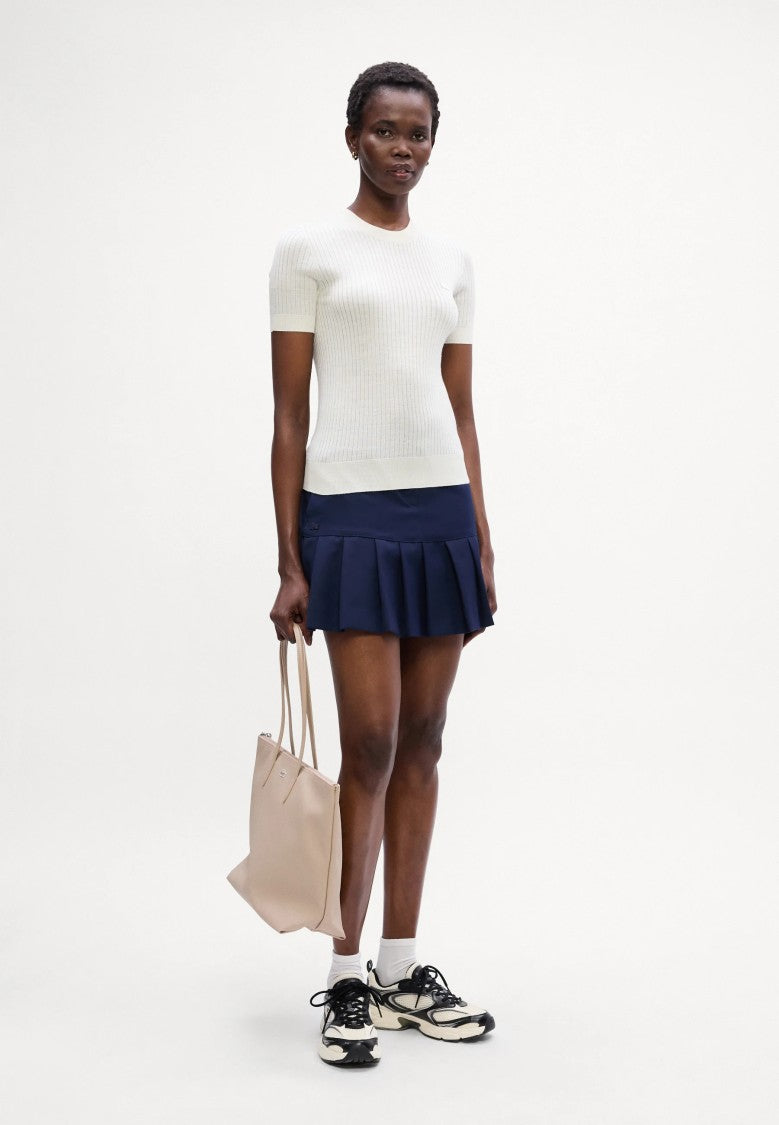 Lacoste White Short Sleeve Ribbed Knit Top