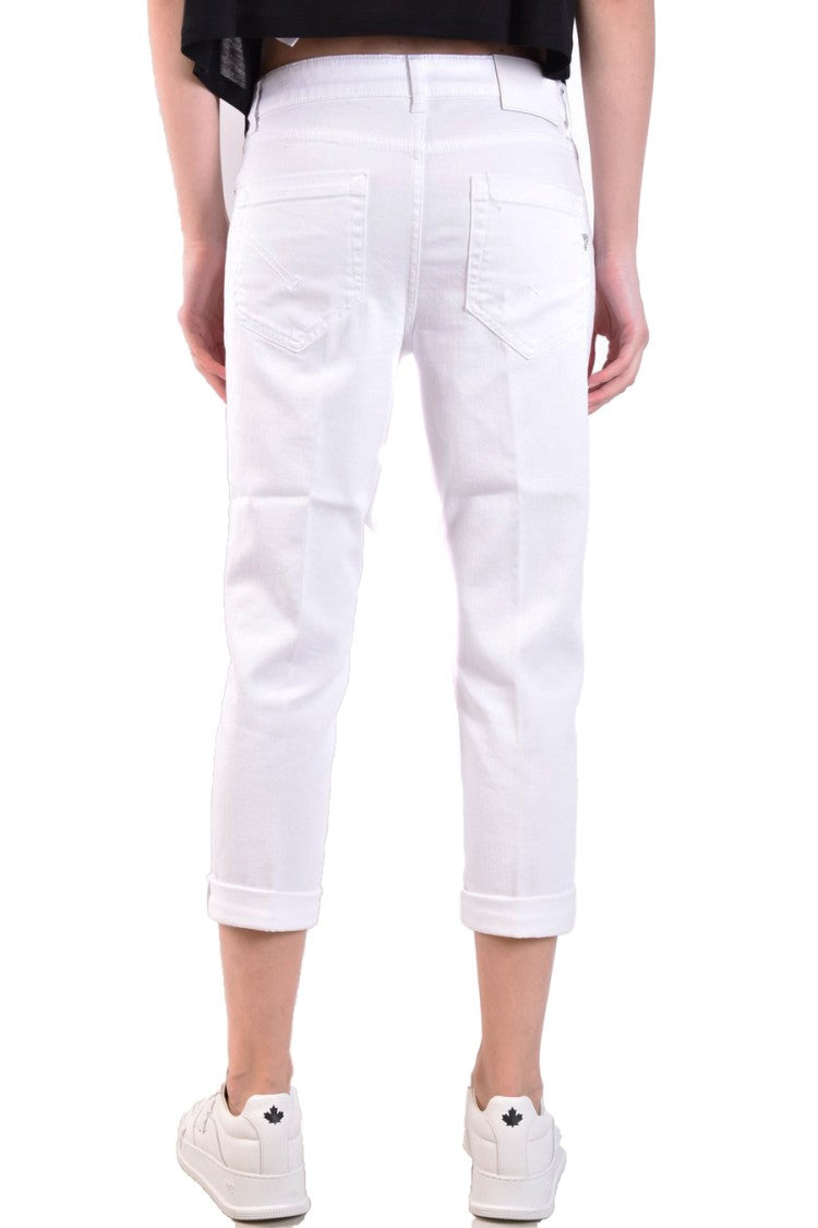 Dondup Cropped White High-Rise Button Fly Jeans