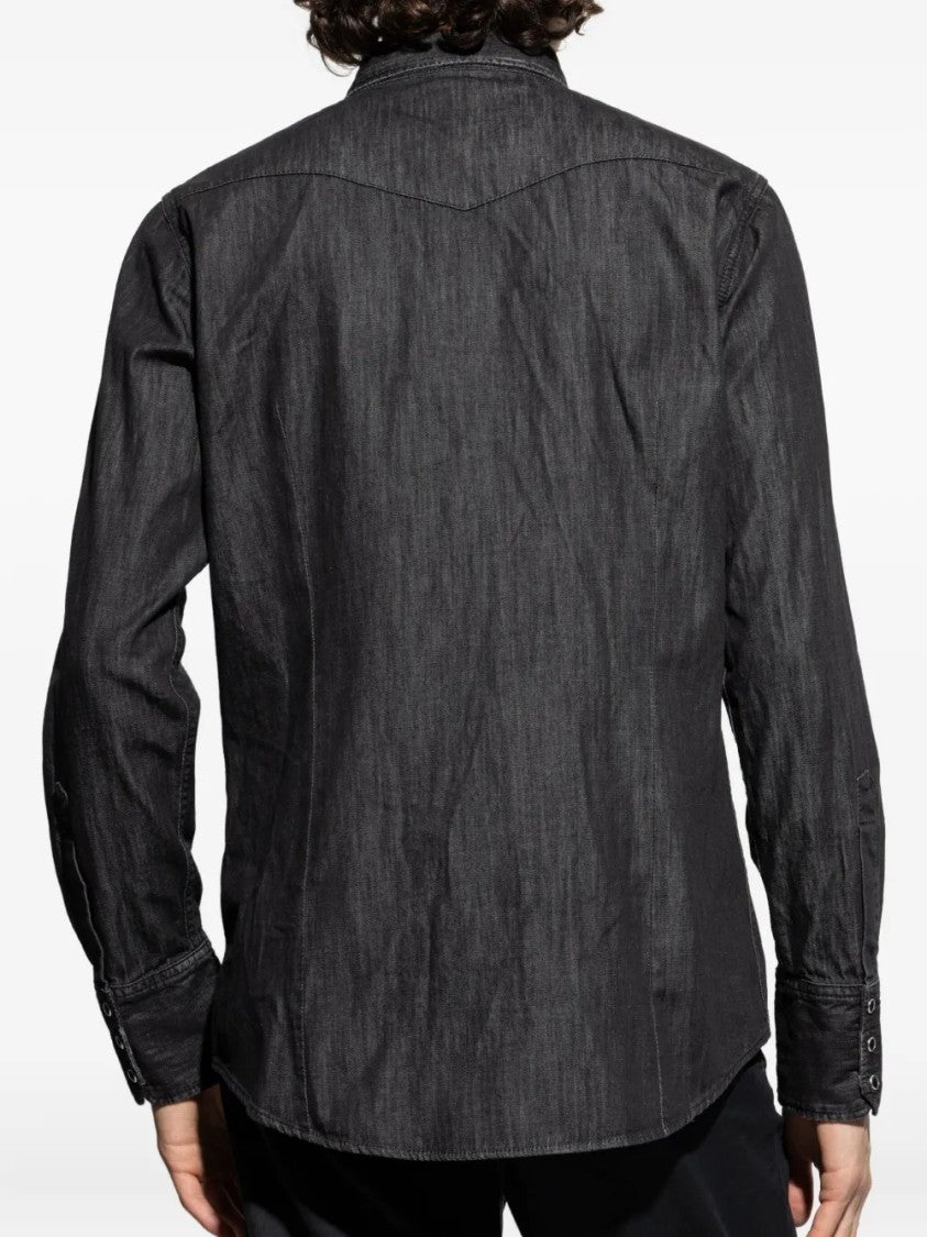 Dsquared2 Button-Down Black Shirt With Textured Fabric
