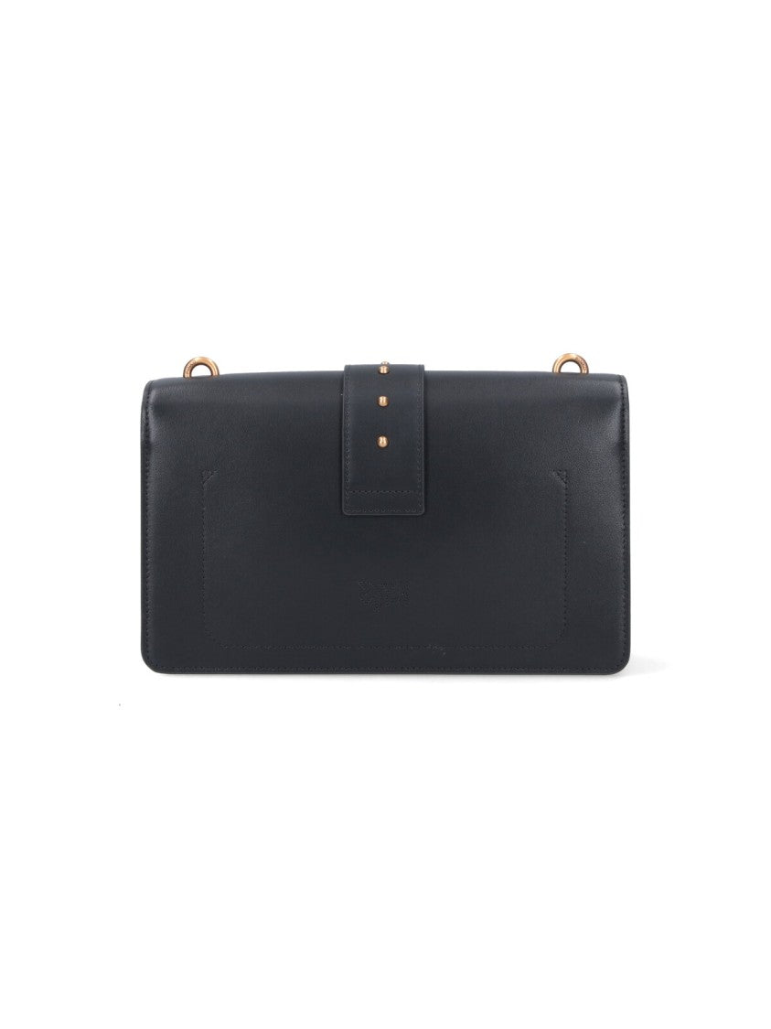 Pinko Medium Black Leather Shoulder Bag With Gold-Tone Logo