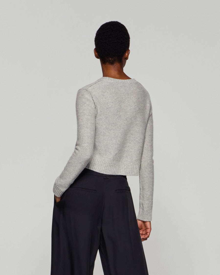 Serena Bute Round Neck Cardigan - Light Grey