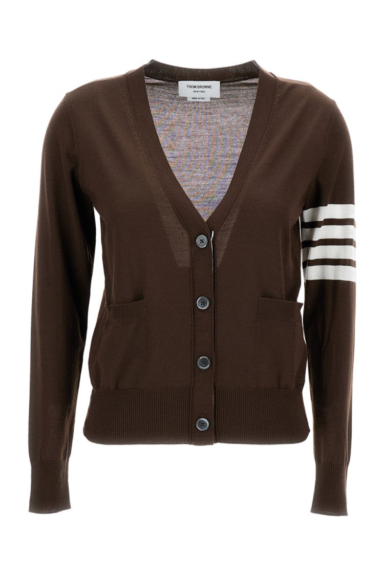 Thom Browne V-Neck Cardigan W/ 4 Bar In Fine Merino Wool