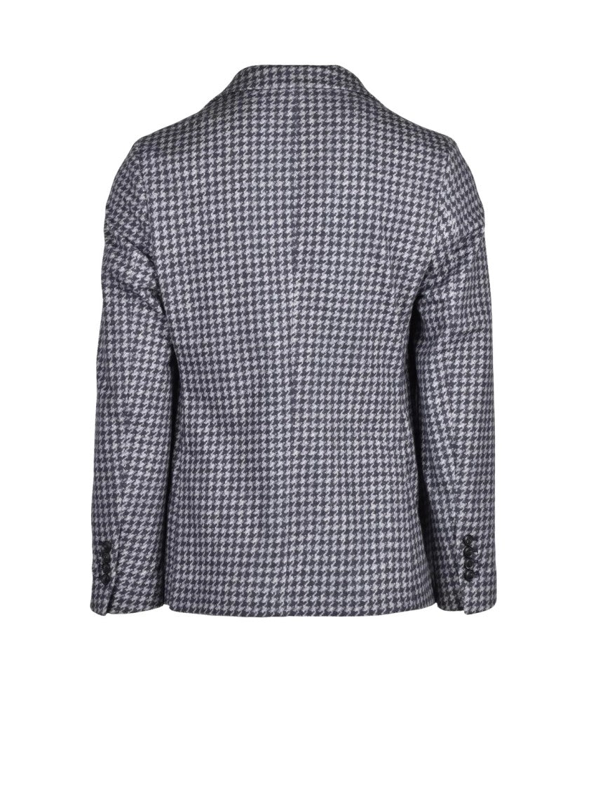 Circolo 1901 Blue/Grey Houndstooth Stretch Cotton Rounded Blazer