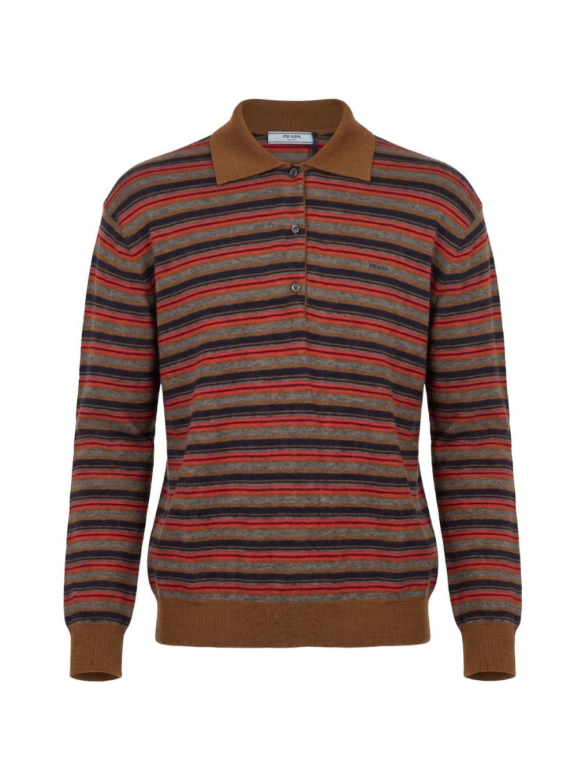 Prada Horizontal Striped Long-Sleeve Polo Shirt