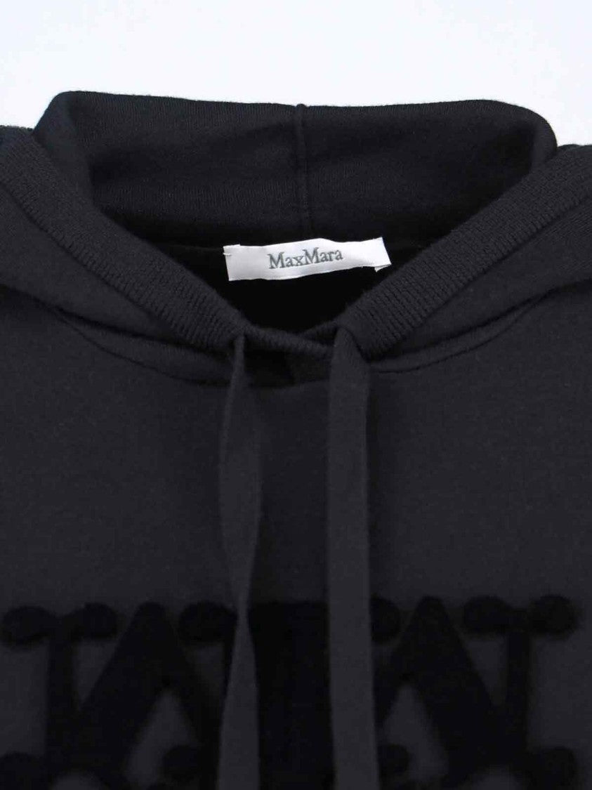 Max Mara Hooded Black Sweater With Textured Logo Detail