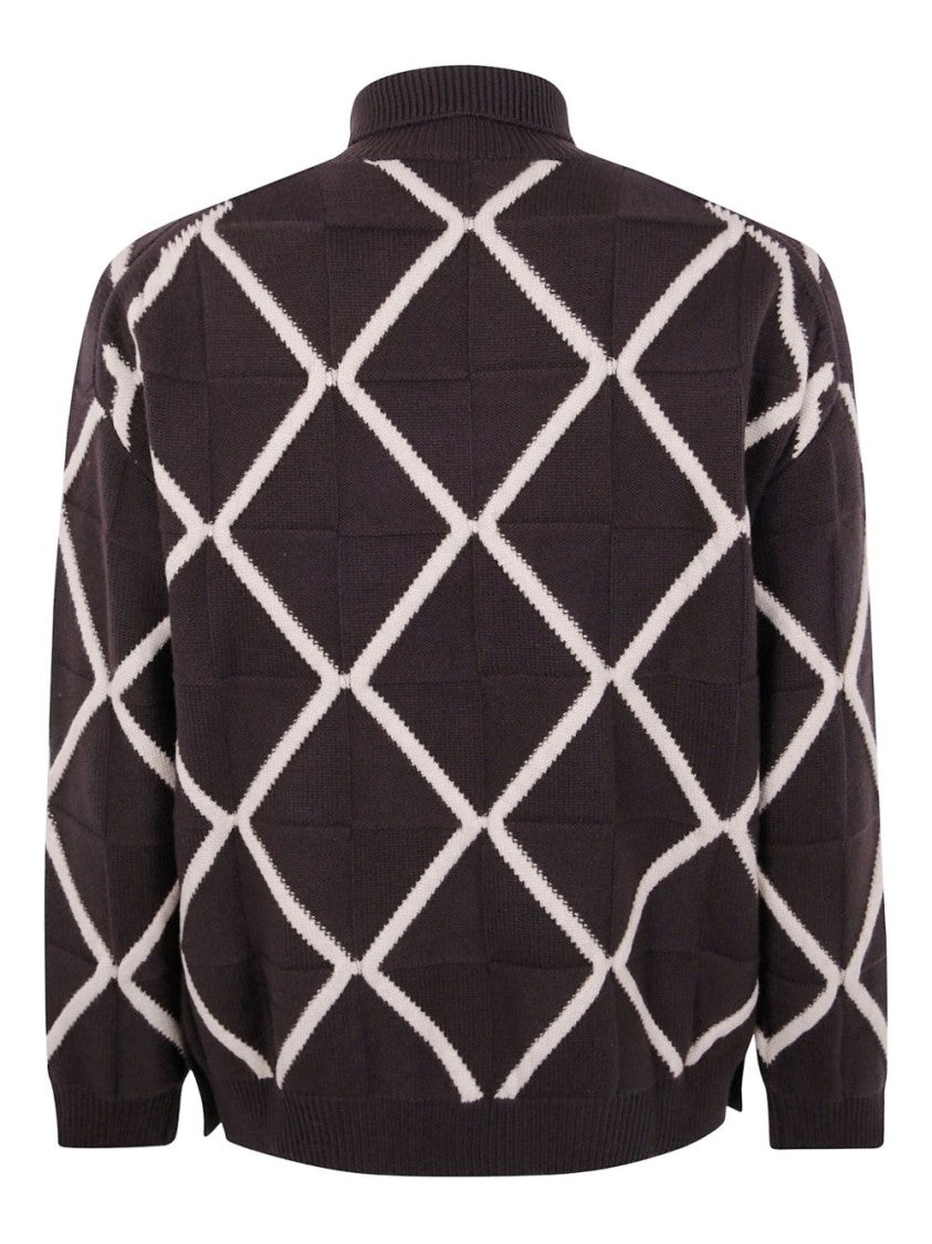 Emporio Armani Polo-Style Sweater With Chocolate Argyle Pattern