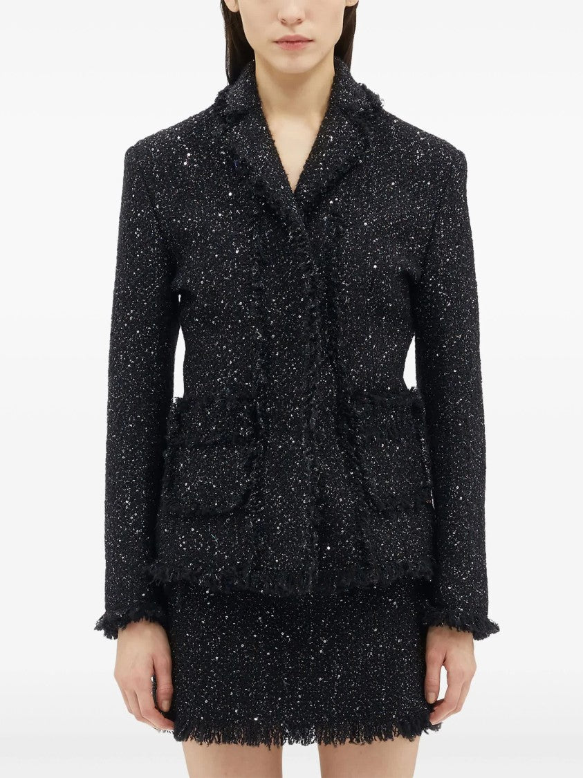 Msgm Black Tailored Textured Cotton Casual Jacket