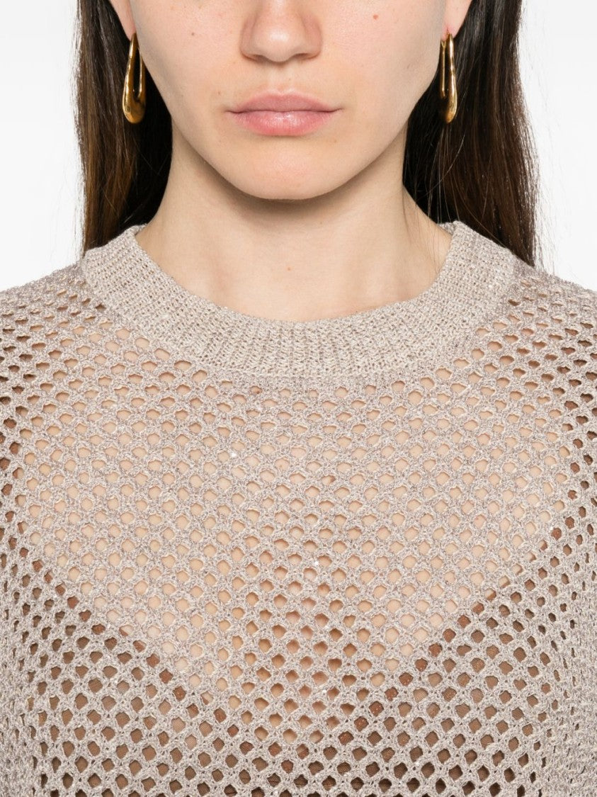 Peserico Boxy Brown Sweater With Open Weave
