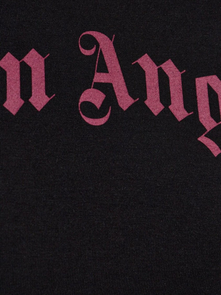 Palm Angels Cropped T-Shirt With Gothic Fuchsia Print