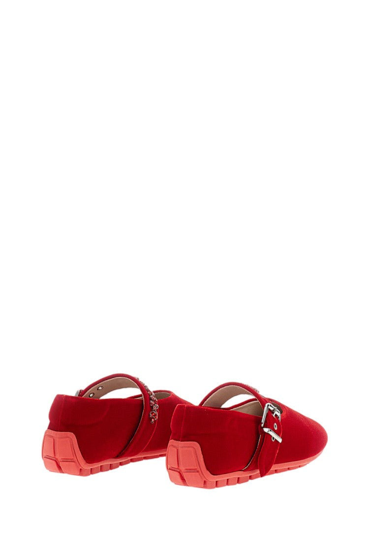 Simone Rocha Red Crystal Strap Velvet Mary Jane Flats