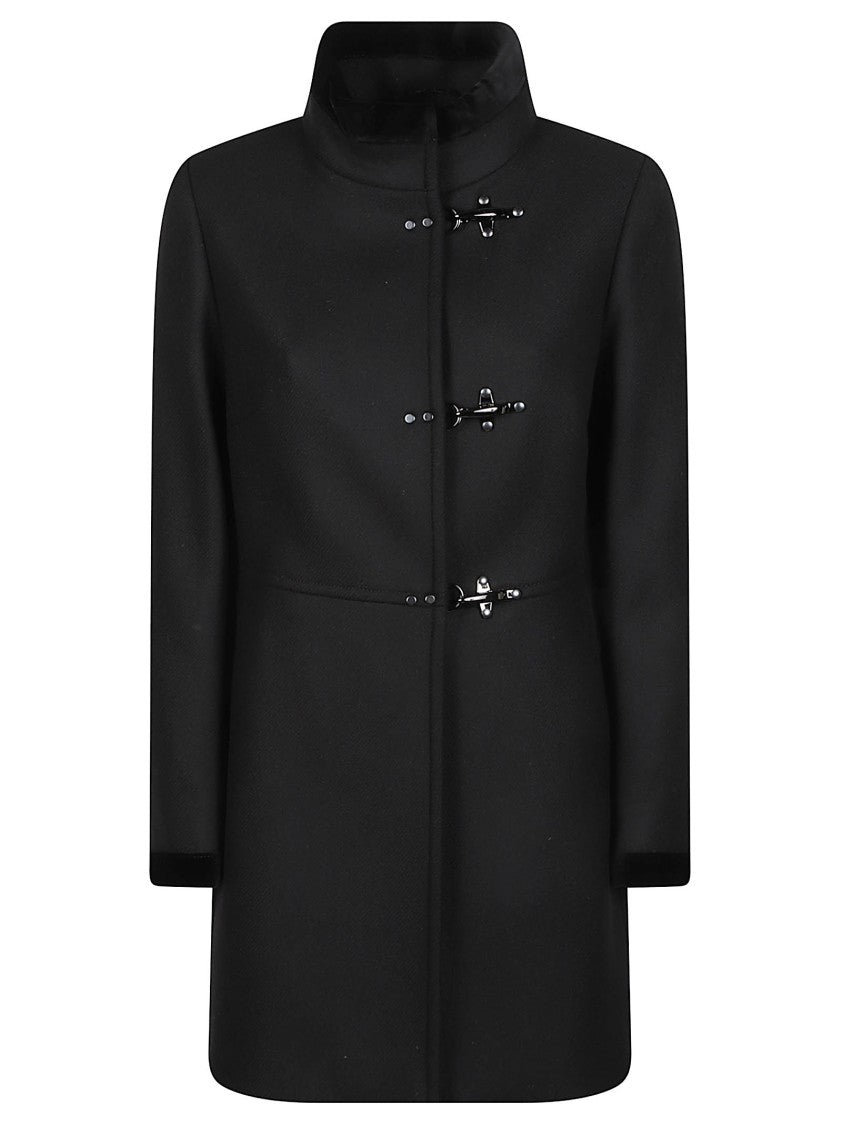 Fay Black Virginia Structured High-Collar Wool-Blend Coat
