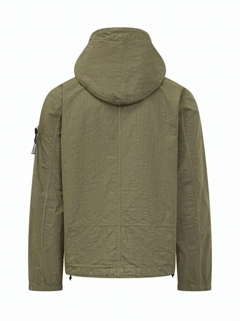 Stone Island Matte Finish Casual Jacket With Adjustable Hood