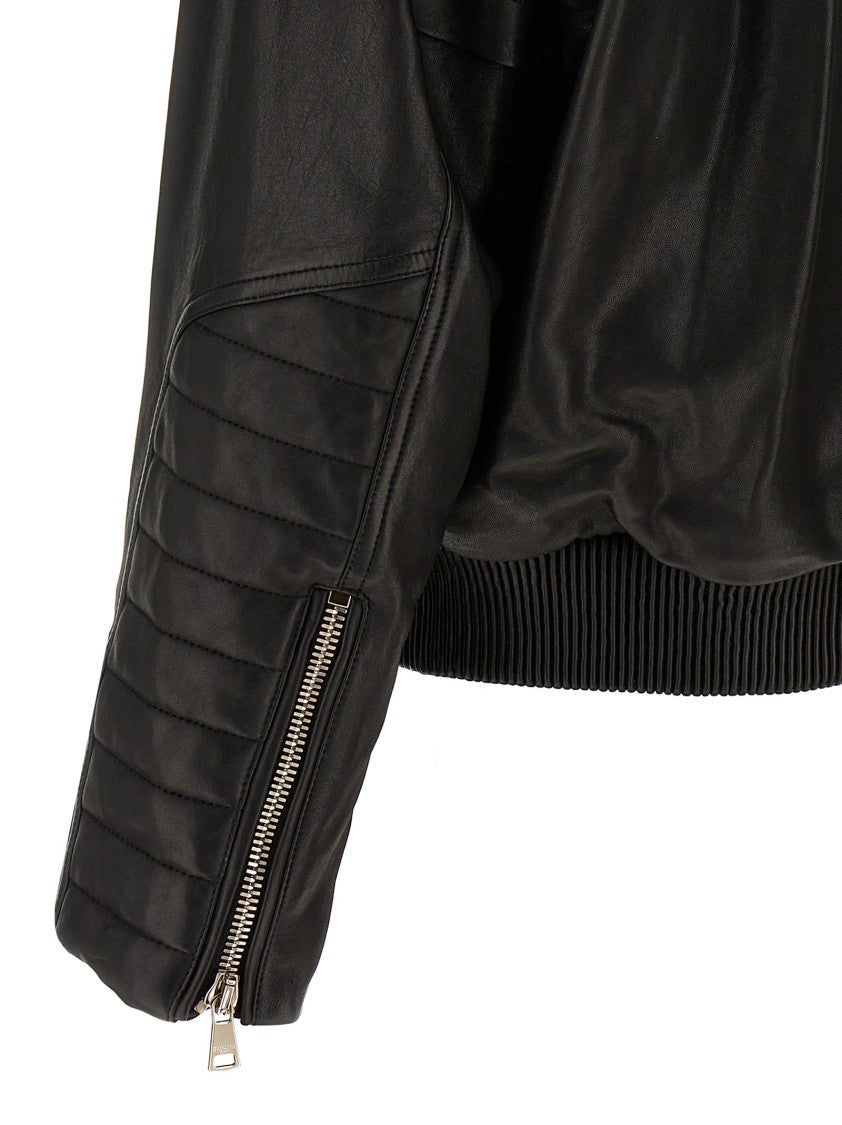 Balmain Layered Black Leather Jacket With Quilted Detailing