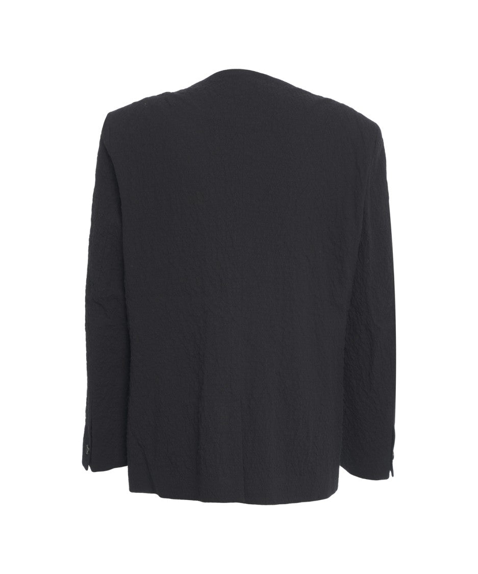 Rue De Tokyo Tailored Black Blazer With Textured Fabric And Modern Neckline