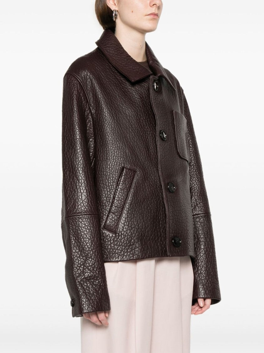 Ami Havana Brown Hammered Leather Jacket