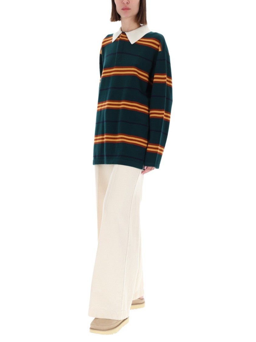 Guest In Residence Striped Rugby Long Sleeve Polo Shirt