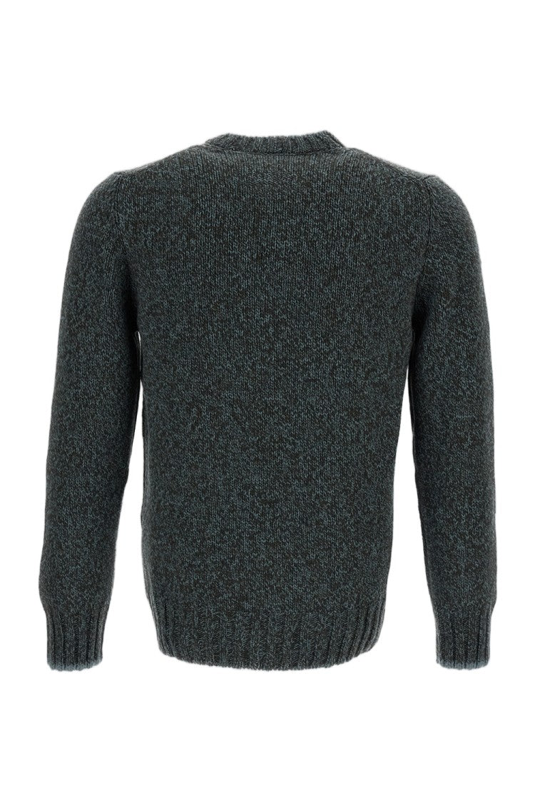 Gran Sasso Green Herringbone Wool Crewneck Sweater