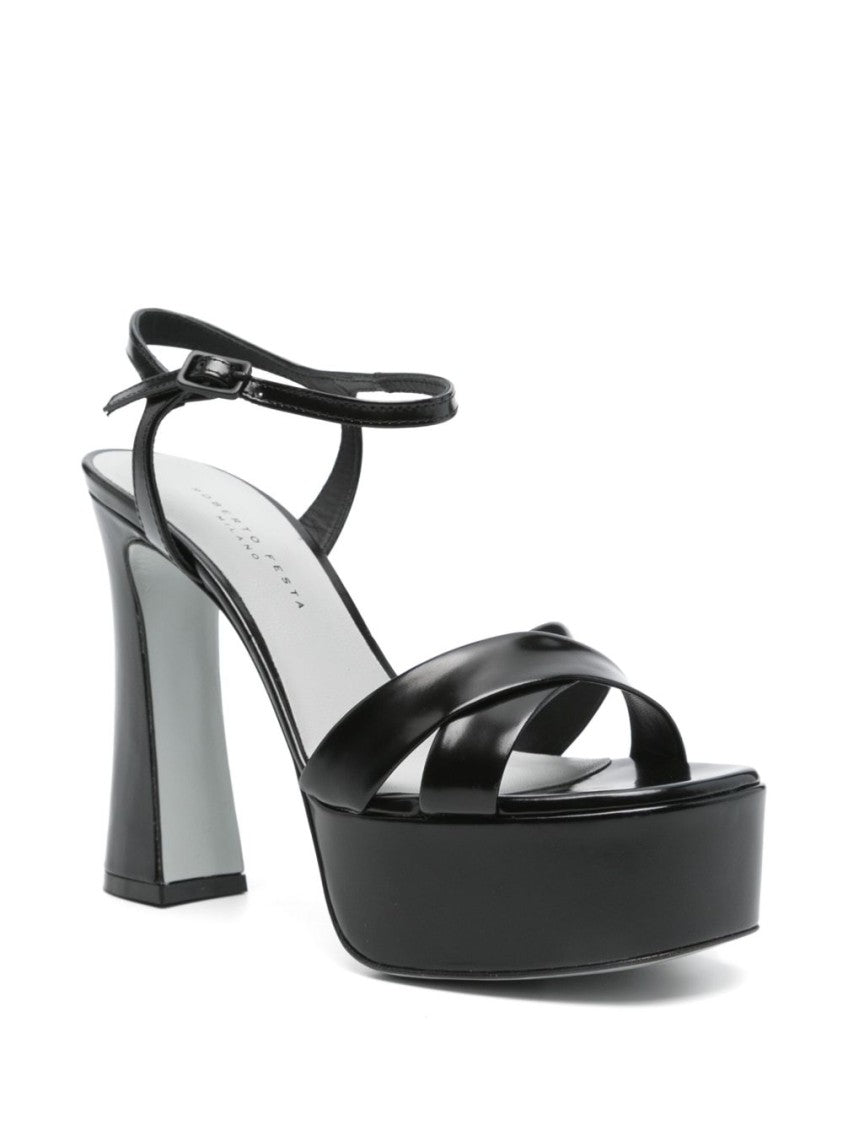 Roberto Festa Black Crossover Strap High Block Sandals