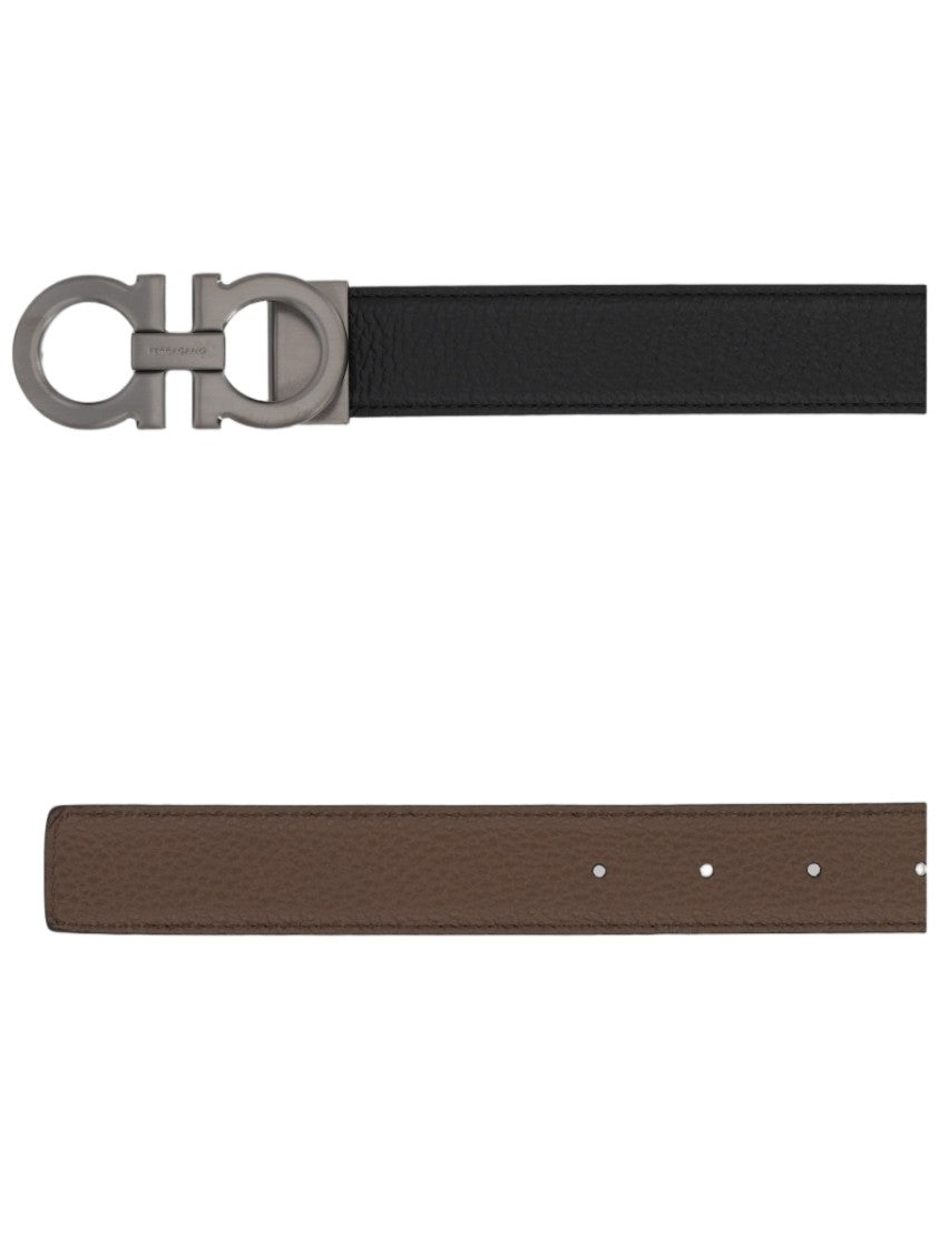 Ferragamo Black Smooth Gancini Buckle Calf Leather Belt