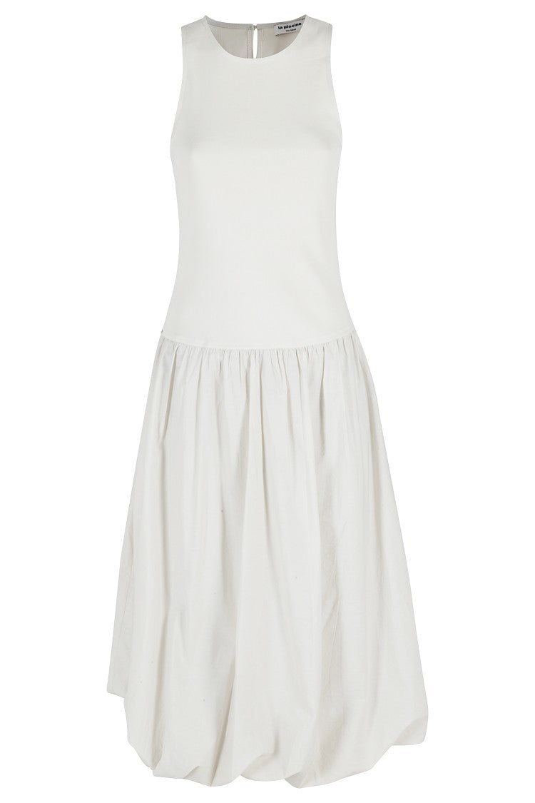 La Piscine Light Gray Long Sleeveless Balloon-Hem Cotton Dress