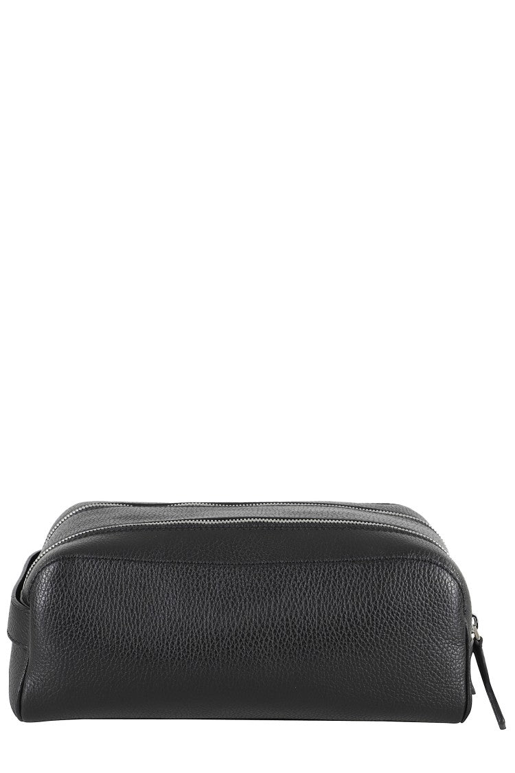 Orciani Double Compartment Black Pelle Beauty Case
