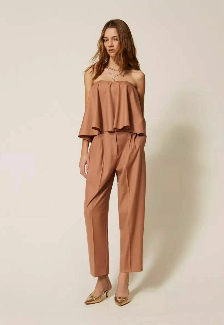 Twin-Set Mocha Brown Pleated Wool Trousers
