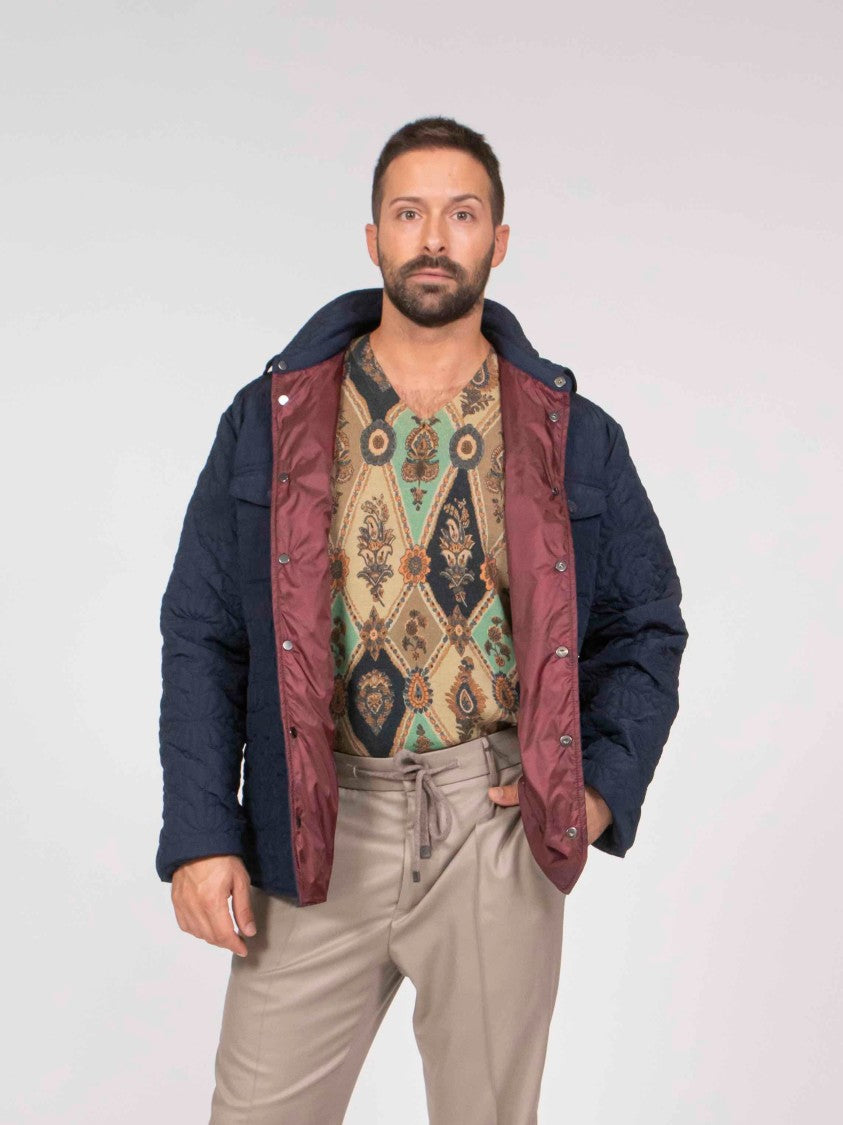 Etro Quilted Maroon Lining Classic-Collar Overshirt