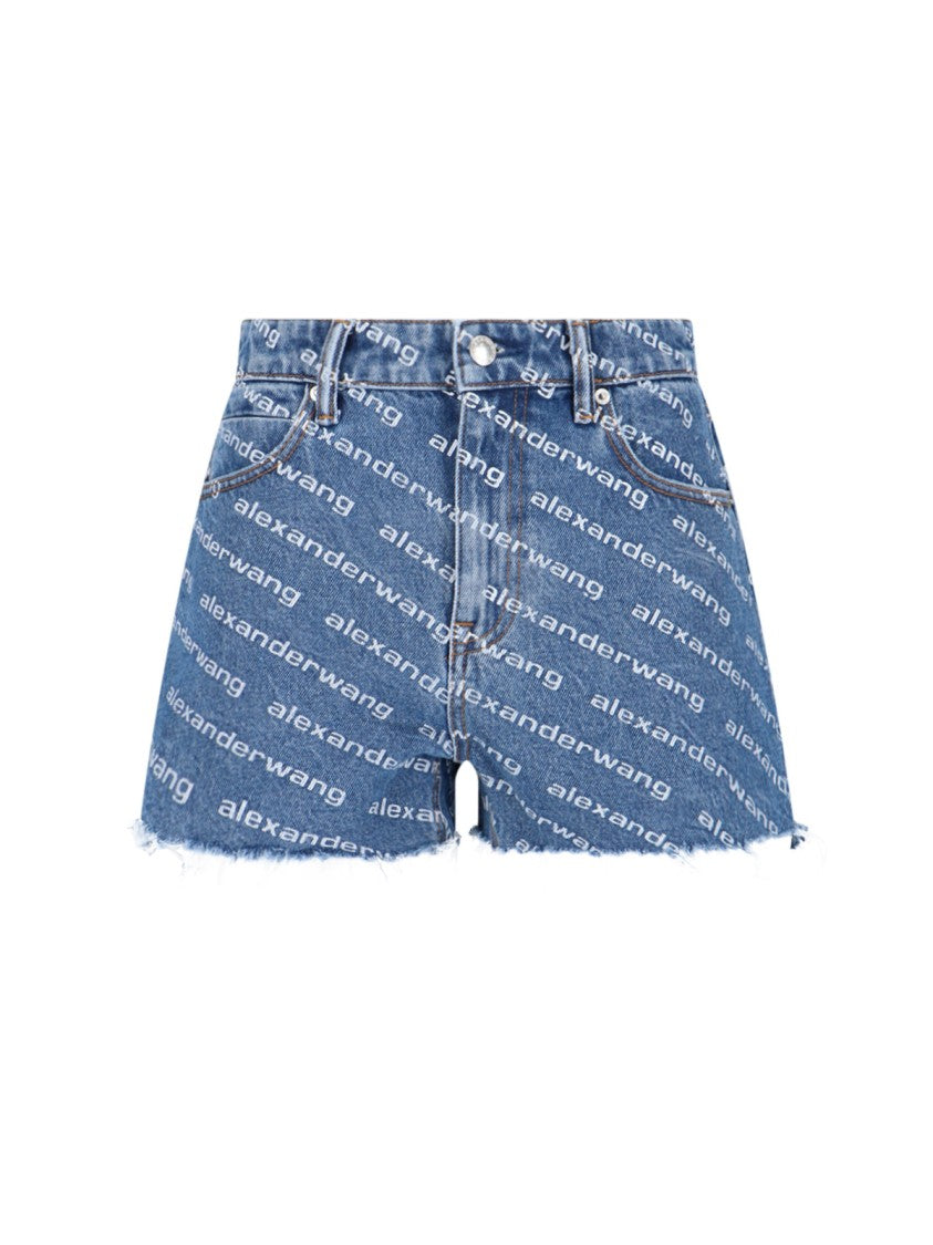 Alexander Wang Worn Wash Blue Denim Shorts