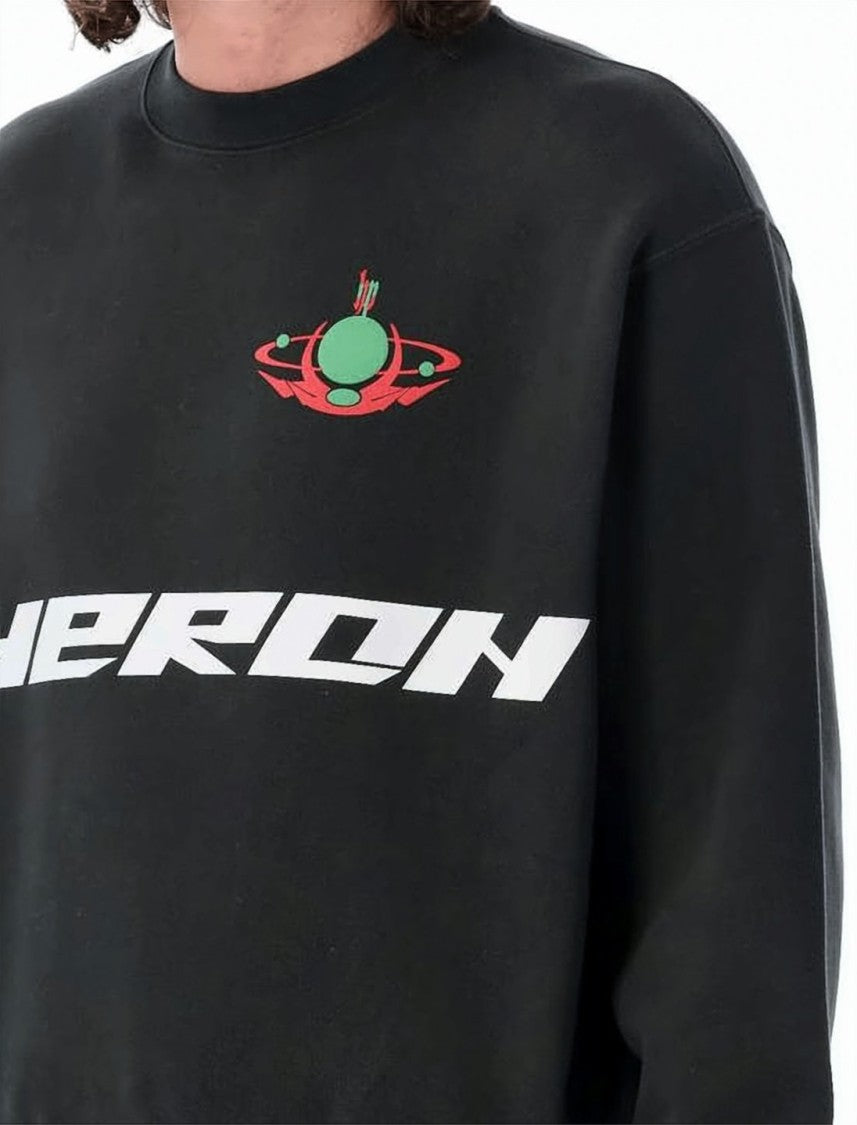 Heron Preston Black Graphic Sweatshirt With Bold Text And Planet Design