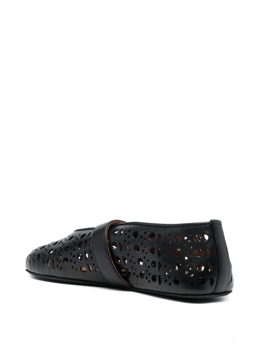 Alaïa Perforated Leather Ballerina Flats With Silver Buckle