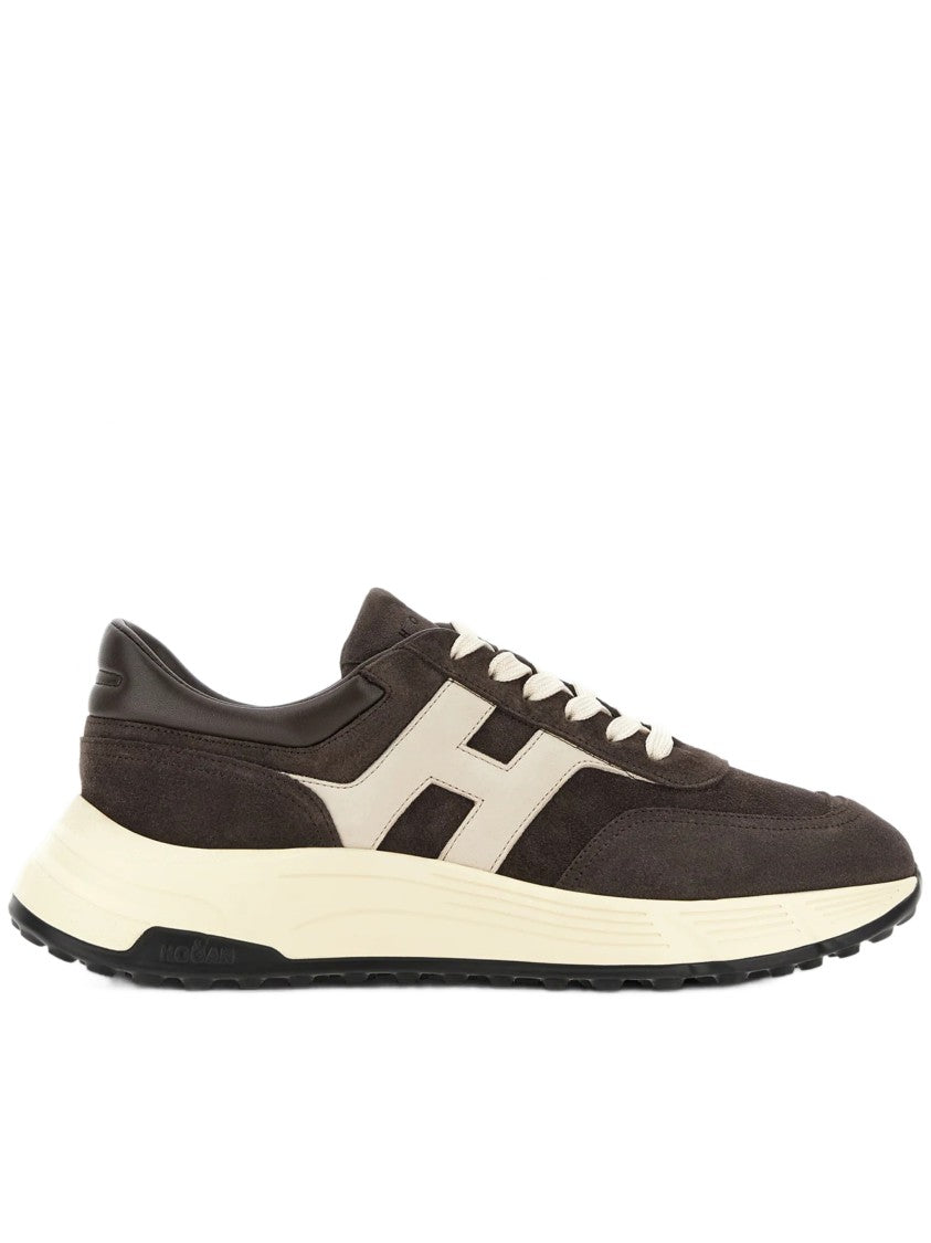 Hogan Dark Suede Sneakers With Contrasting Logo