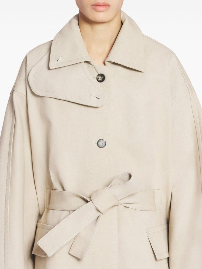 Lanvin Mid-Calf Length Coat In Light Beige Cotton Gabardine